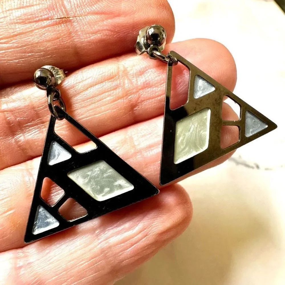 Grey abalone triangle post earrings